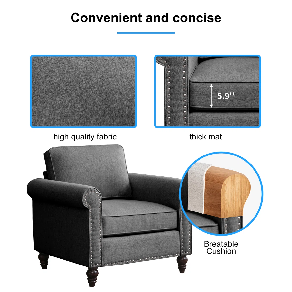 2-Piece Microfiber Loveseat Sofa Set with Wooden Frame - Image 3