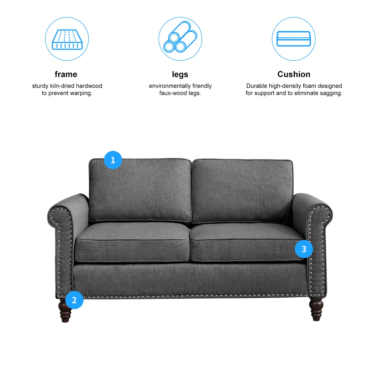 2-Piece Microfiber Loveseat Sofa Set with Wooden Frame - Image 2