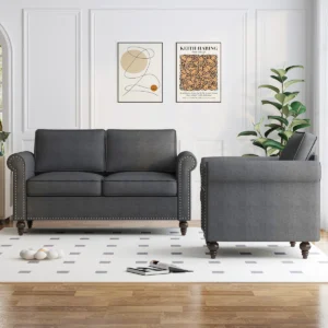 2-Piece Microfiber Loveseat Sofa Set with Wooden Frame