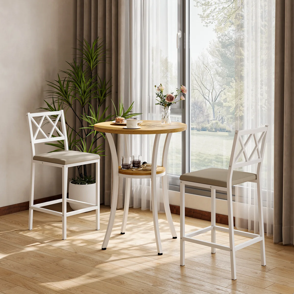 37.98" H 3-Piece Round Wooden Top Bistro Dining Set - Image 3