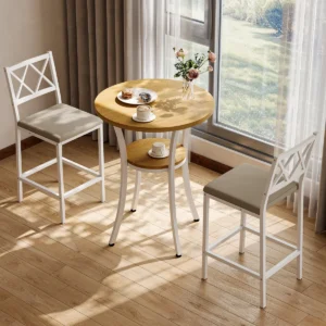 37.98" H 3-Piece Round Wooden Top Bistro Dining Set
