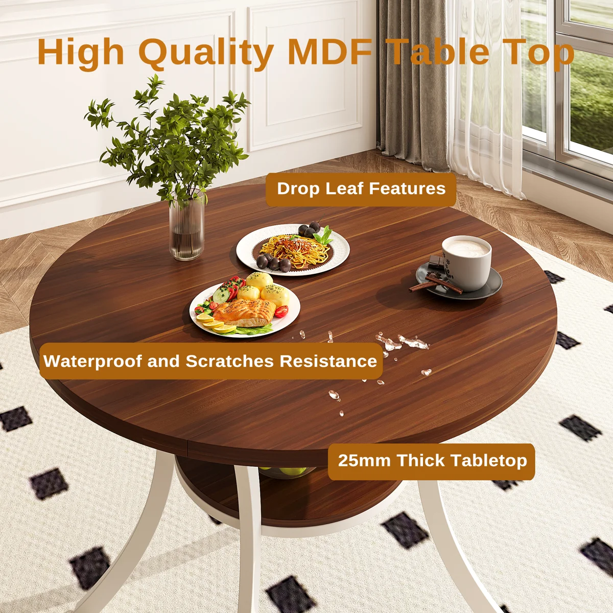5-Piece 35.4" Round Extendable Dining Table Set - Image 2
