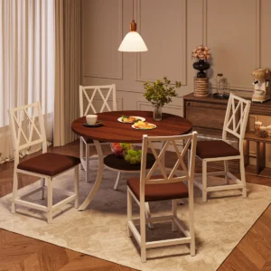 5-Piece 35.4" Round Extendable Dining Table Set