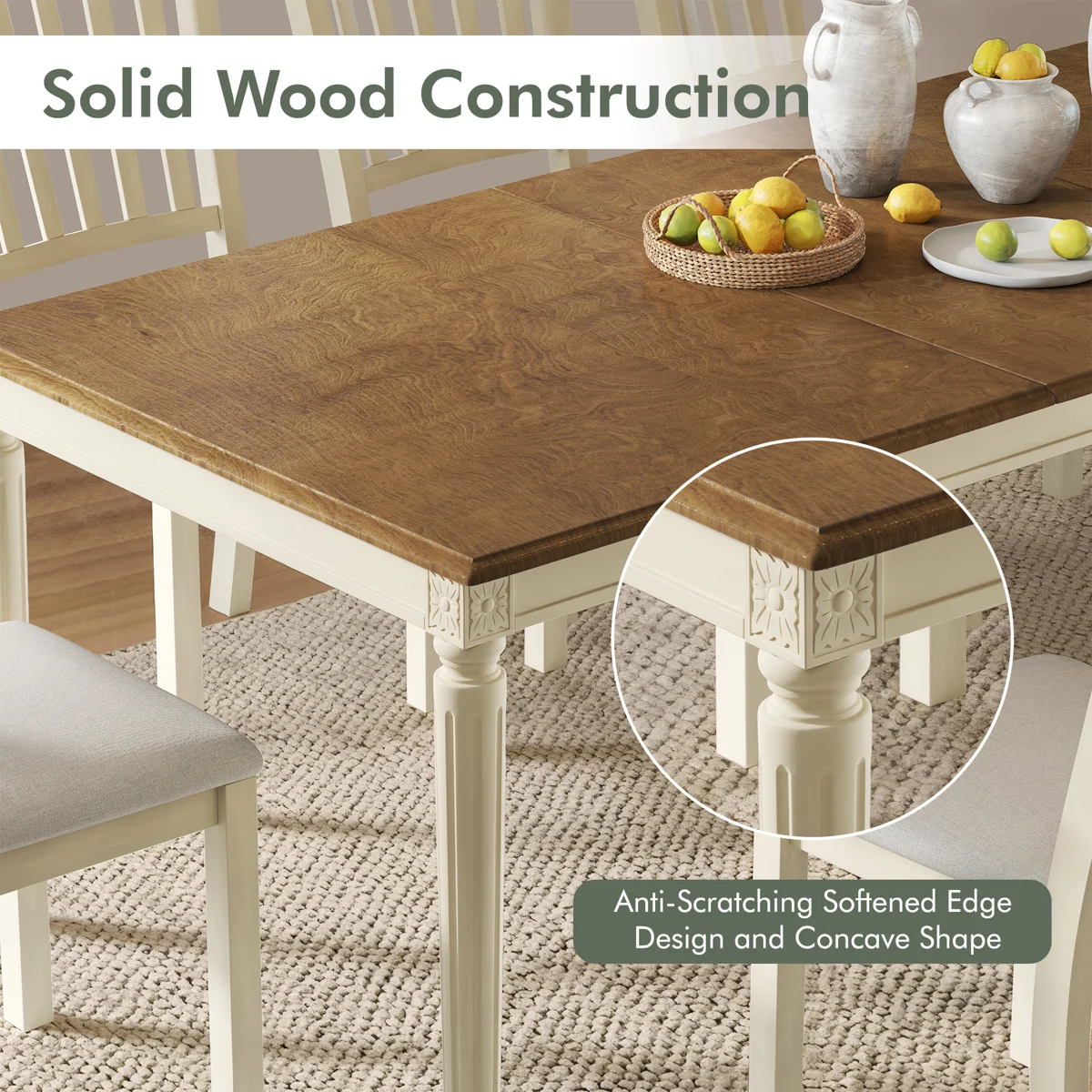 Deral 8 - Person Farmhouse Rectangular Solid Wood Dining Set,Brown/White - Image 2