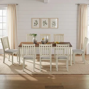 Deral 8 - Person Farmhouse Rectangular Solid Wood Dining Set,Brown/White