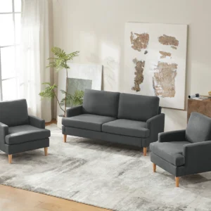 Transitional Modern 3-Piece Upholstered Living Room Set – 1 Loveseat & 2 Armchairs